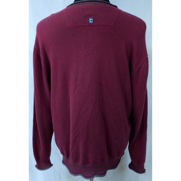 Chaps Denim Mens Large Red Grey Pullover Long Sleeve Logo Stretch Sweater - Picture 6 of 12